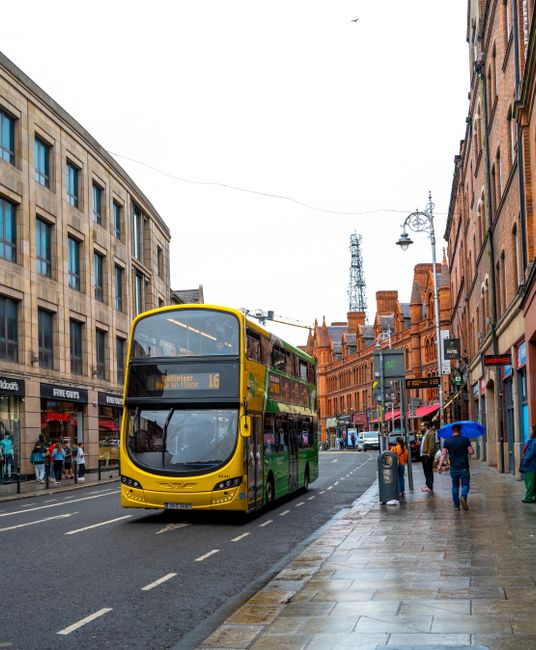 Double-decker bus on a Dublin street in Ireland